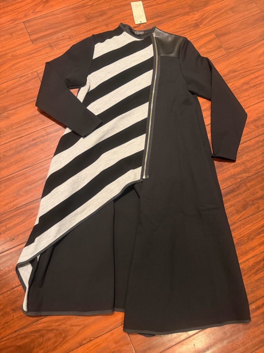 METAMORPHOZA  Black Trench dress coat  with Gray Stripe Panel - Picture 8 of 16